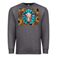 Charcoal Heather leopard sunflowers and gemstone skull Premium Sweatshirt - RanaPortraitStore