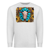 Oatmeal Heather leopard sunflowers and gemstone skull Premium Sweatshirt - RanaPortraitStore