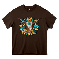 Chocolate Brown texas longhorn sunflower background Heavy Core Tee - RanaPortraitStore