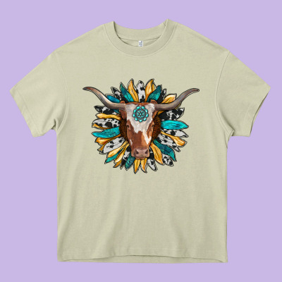 Texas Longhorn Sunflower Background Heavy Core Tee Designed By Ranaportraitstore