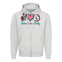 Dove Grey Peace Love Husky Zipper Hoodie - Jasminsmagicworld