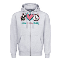 Heather Grey Peace Love Husky Zipper Hoodie - Jasminsmagicworld
