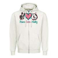 Oatmeal Heather Peace Love Husky Zipper Hoodie - Jasminsmagicworld