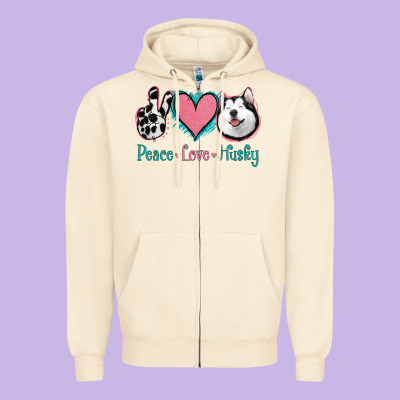 Peace Love Husky Zipper Hoodie Designed By Jasminsmagicworld