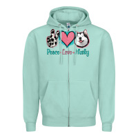 Seafoam Peace Love Husky Zipper Hoodie - Jasminsmagicworld