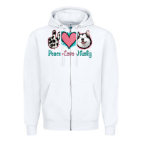 White Peace Love Husky Zipper Hoodie - Jasminsmagicworld