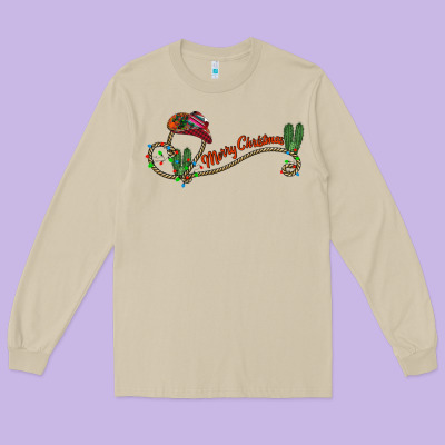 Merry Christmas Western Long Sleeve Tee Designed By Cowhidedigitalart