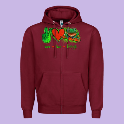 Peace Love Frogs Zipper Hoodie Designed By Jasminsmagicworld