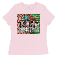 Bubblegum Pink mooey Christmas Ladies Tee - CowhideDigitalArt