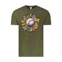 Vintage Olive Baseball Sunflower Vintage Tee - CowhideDigitalArt