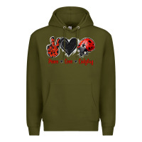 Army Green Peace Love Ladybug Premium Hoodie - Jasminsmagicworld