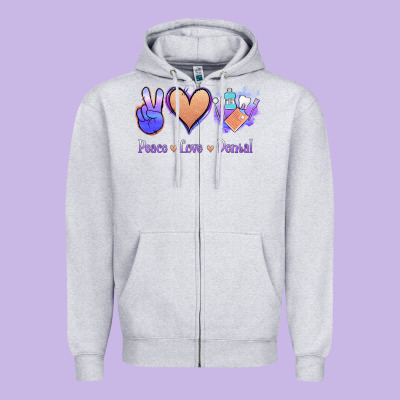 Peace Love Dental Zipper Hoodie Designed By Jasminsmagicworld