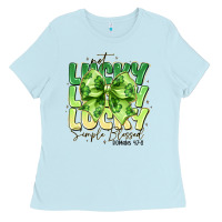 Baby Blue Not Lucky Simply Blessed Ladies Tee - CowhideDigitalArt