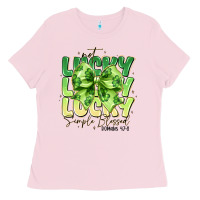 Bubblegum Pink Not Lucky Simply Blessed Ladies Tee - CowhideDigitalArt
