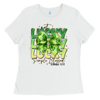 White Not Lucky Simply Blessed Ladies Tee - CowhideDigitalArt