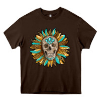 Chocolate Brown sunflower with skull Heavy Core Tee - RanaPortraitStore