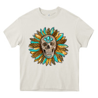 Cream sunflower with skull Heavy Core Tee - RanaPortraitStore