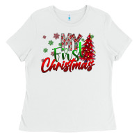 White my first Christmas Ladies Tee - CowhideDigitalArt