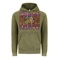 Vintage Olive mardi gras fleur de lis hearts leopard glitter Vintage Hoodie - Artiststas