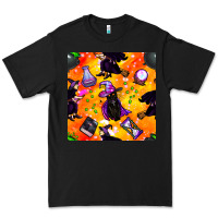 Black halloween cat and witch seamless pattern Premium Tee - BundleAndBundleShop