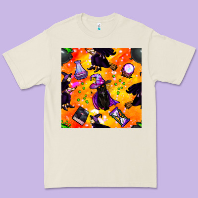 Halloween Cat And Witch Seamless Pattern Premium Tee Designed By Bundleandbundleshop