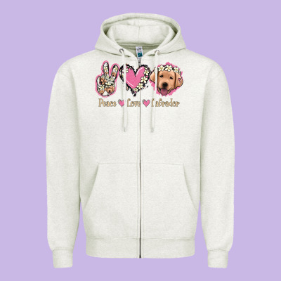Peace Love Labrador Zipper Hoodie Designed By Jasminsmagicworld