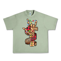 Oil Green merry christmas skeleton hand Urban Heavy Tee - CowhideDigitalArt