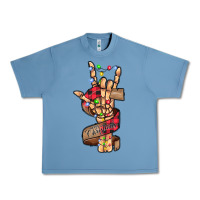 Pebble Blue merry christmas skeleton hand Urban Heavy Tee - CowhideDigitalArt