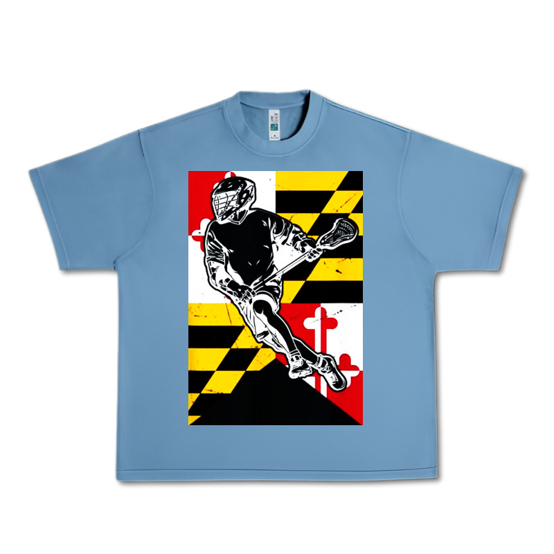 Lacrosse Player Maryland Flag Lax Lacrosse Stick Retro Urban Heavy Tee by linhVisuals | Teevron