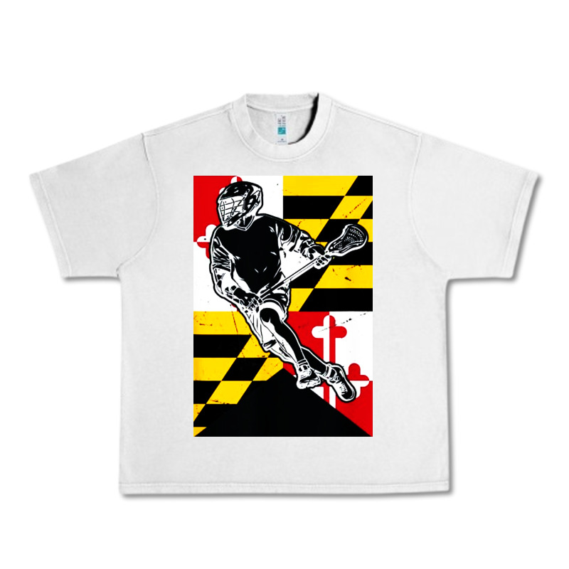 Lacrosse Player Maryland Flag Lax Lacrosse Stick Retro Urban Heavy Tee by linhVisuals | Teevron