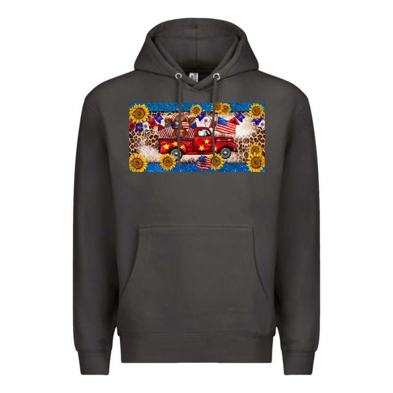 4th Of July Truck Cow License Plate Premium Hoodie by BarkalooDesign | Teevron