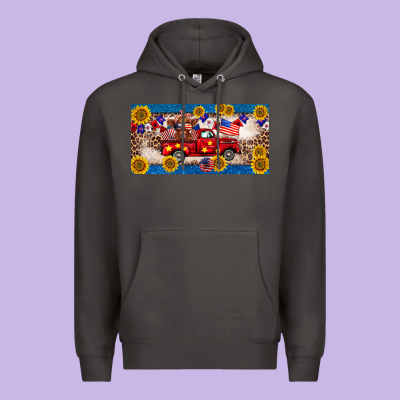 4th Of July Truck Cow License Plate Premium Hoodie Designed By Barkaloodesign