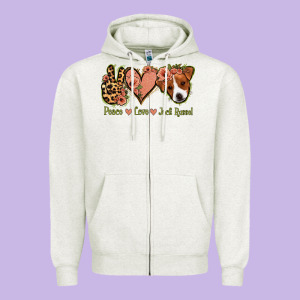 Peace Love Jack Russel Zipper Hoodie Designed By Jasminsmagicworld