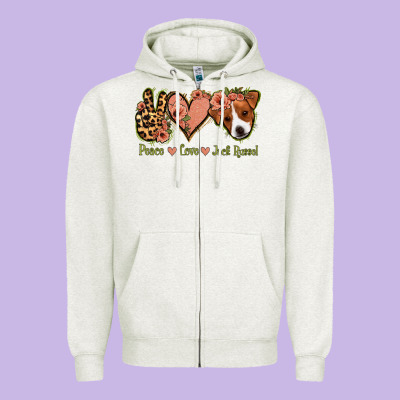 Peace Love Jack Russel Zipper Hoodie Designed By Jasminsmagicworld