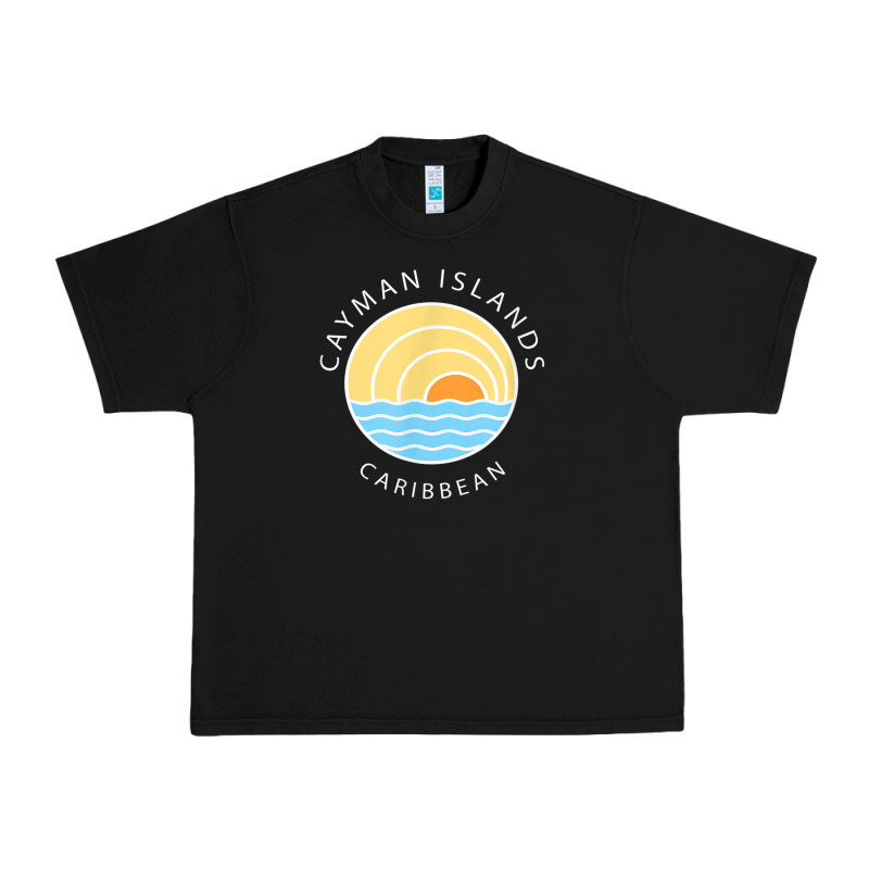 Cayman Islands Retro Colorful Ocean Sunset Palm Tree Novelty Urban Heavy Tee by linhVisuals | Teevron