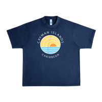 Navy cayman islands retro colorful ocean sunset palm tree novelty Urban Heavy Tee - linhVisuals