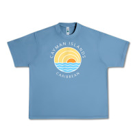 Pebble Blue cayman islands retro colorful ocean sunset palm tree novelty Urban Heavy Tee - linhVisuals
