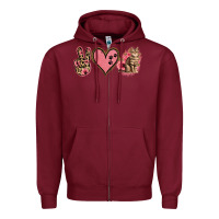 Burgundy Peace Love Cats Zipper Hoodie - Jasminsmagicworld