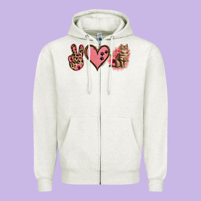 Peace Love Cats Zipper Hoodie Designed By Jasminsmagicworld
