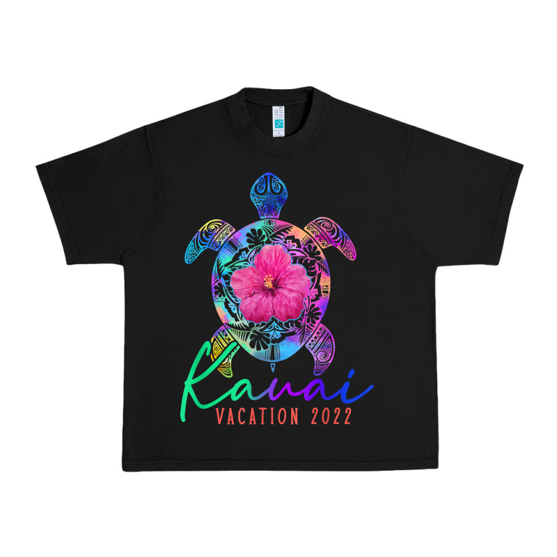 Kauai Hawaii Vacation 2022 Sea Turtle Flower Tropical T Shirt Urban Heavy Tee by linhVisuals | Teevron