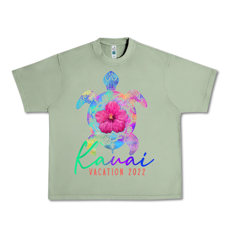 Kauai Hawaii Vacation 2022 Sea Turtle Flower Tropical T Shirt Urban Heavy Tee by linhVisuals | Teevron