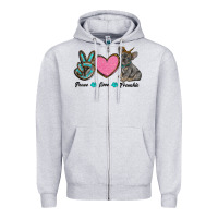 Heather Grey peace love frenchie Zipper Hoodie - RanaPortraitStore