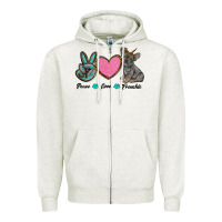 Oatmeal Heather peace love frenchie Zipper Hoodie - RanaPortraitStore