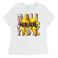White ball park mama Ladies Tee - CowhideDigitalArt