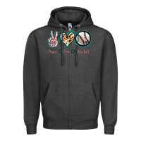 Charcoal Heather Peace Love Baseball Zipper Hoodie - Jasminsmagicworld