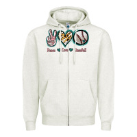 Oatmeal Heather Peace Love Baseball Zipper Hoodie - Jasminsmagicworld
