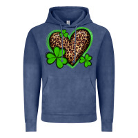 Vintage Denim st patricks day leopard heart with shamrocks Vintage Hoodie - Artiststas