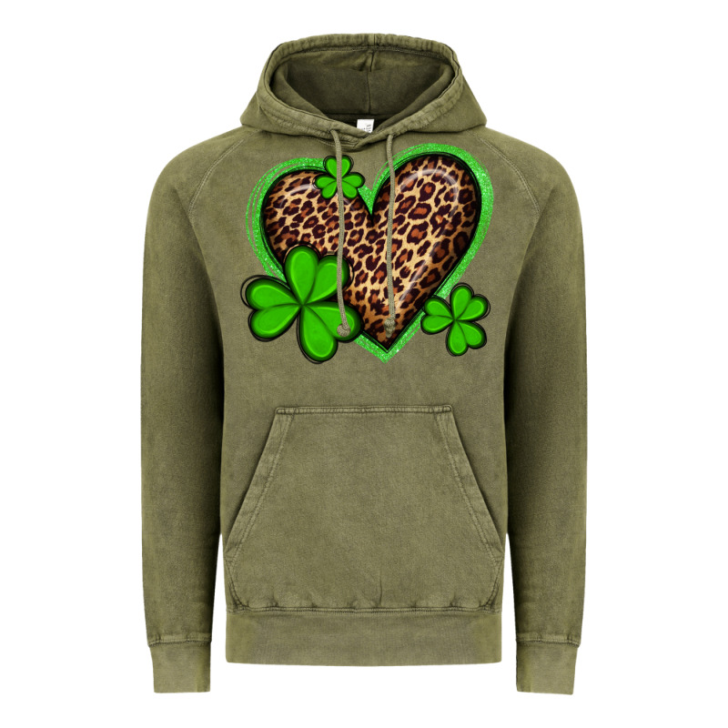 St Patricks Day Leopard Heart With Shamrocks Vintage Hoodie by Artiststas | Teevron