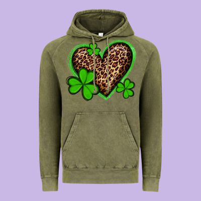 St Patricks Day Leopard Heart With Shamrocks Vintage Hoodie Designed By Artiststas