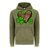 Vintage Olive st patricks day leopard heart with shamrocks Vintage Hoodie - Artiststas